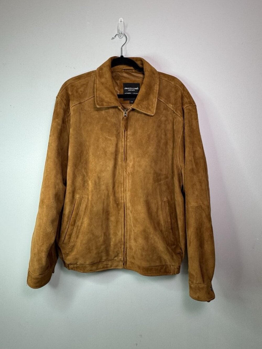 Pronto Uomo Cognac Brown Suede Leather Bomber Jacket Men’s L MINT